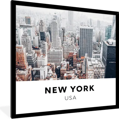Produktbild von MuchoWow® Gerahmtes Poster New York - Amerika - Luft 40x40 cm - Poster mit Schwarzem Bilderrahmen Wandposter Rahmen Foto Bilder - Mit Rahmen - Wanddekoration Schlafzimmer