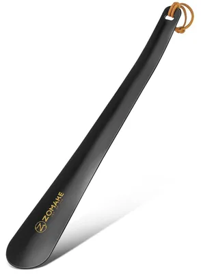 Produktbild von Schuhanzieher lang Metall 30 cm Edelstahl Schwarz mit Schlaufe