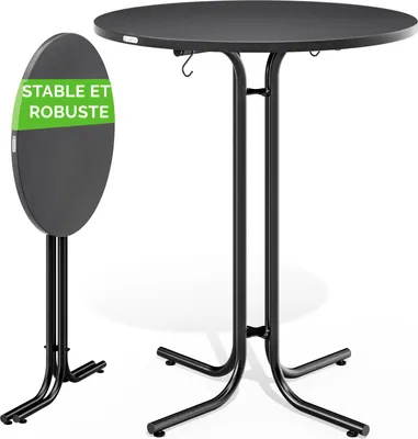Image de CASARIA® Table de bar grise ronde Ø80 cm pliable haute de 110 cm plateau de table en MDF mange debout table d‘appoint