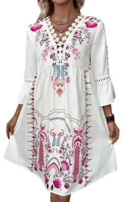 Produktbild von Sommerkleid im Boho-Stil mit V-Ausschnitt und Spitze