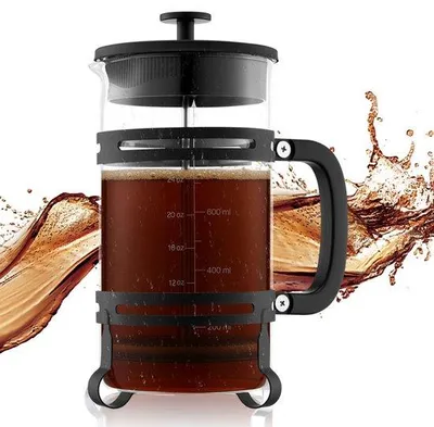 Image de Presse française Cafetière, 1L théière en verre borosilicaté avec filtre inox - Camping Voyage Cuisine Restaurant Cafetière, Noir