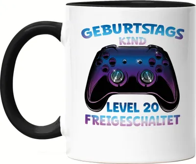 Produktbild von Geburtstagskind Level 20 Freigeschaltet Tasse Schwarz Happy Birthday Geburtstag Alles Gute Controller Konsole Gamer