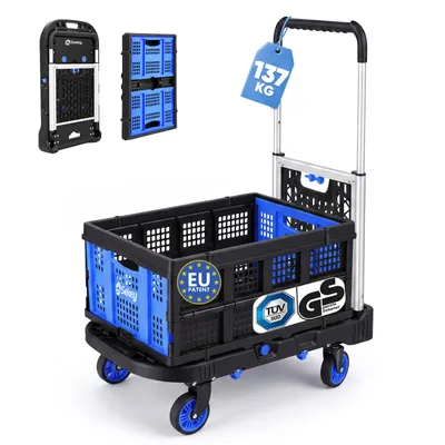 Produktbild von Sekey Transportwagen Plattformwagen klappbar Handgriff mit abnehmbarem Einkaufskorb 2-in-1 360 Grad Lenkrollen 3-fach höhenverstellbarer Griff