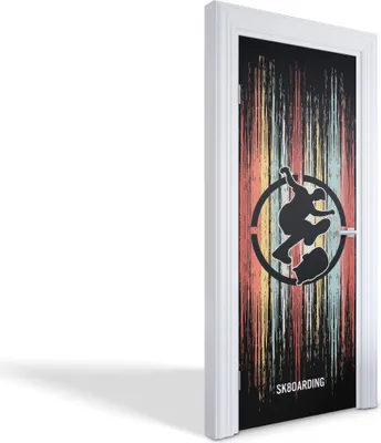 Produktbild von Türdeko Aufkleber Selbstklebende Wandsticker Personalisiert - Buntes Skateboarden - 85 x 205 cm