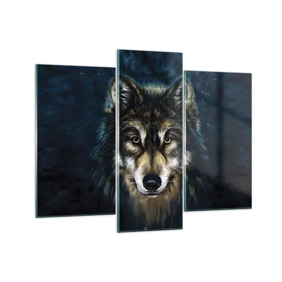 Produktbild von Bilder auf glas - 3 Teile - Wolf Dunkel Grafik - 130x100cm - Glasbilder - Wandbilder - Bilder - zum Aufhängen bereit - Wanddekoration aus Glas - Glas Bilder - Wandbild auf Glas - GCB130x100-4845