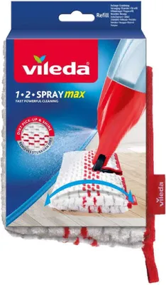 The image shows the packaging of a Vileda 1.2 Spray Max mop refill.