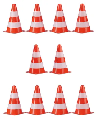 Produktbild von Relaxdays Warnkegel 10er Set, stapelbar, Verkehrshütchen, Schnürbeutel, Markierungshütchen, Pylonen, 22 cm, orange/weiß