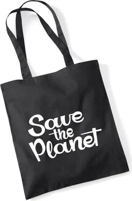 Produktbild von Huuraa Jutebeutel Save the Planet Schriftzug 10 Liter Black Baumwolle Tasche Geschenkidee
