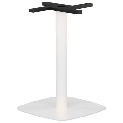 A white table base with a black cross-shaped top, isolated on a white background.