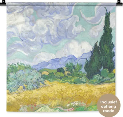 Produktbild von MuchoWow® Wandteppich Wandbehang Weizenfeld mit Zypressen - Vincent van Gogh 60x60 cm Tapisserie Dekoration Wandtuch - Dekorationen - Wand Decke