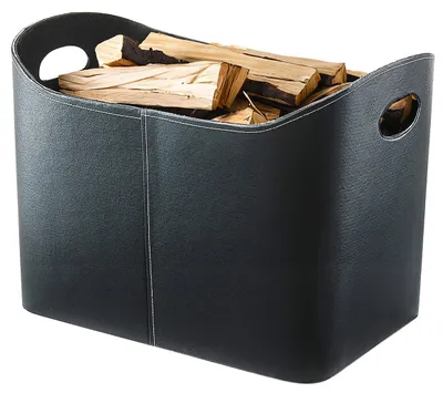 Produktbild von Kobolo Holzkorb für Kaminholz Aufbewahrungskorb - Kunstleder schwarz - 49x31x29/35 cm, KI-generiertes Bild