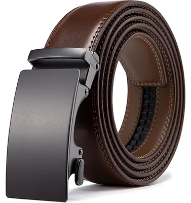 Obrázek produktu pro Kožený pánský pásek s automatickou sponou, nastavitelný, šířka 35 mm, délka 125 cm, tmavě hnědý