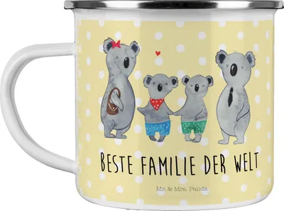 Produktbild von Mr. & Mrs. Panda Pott Koala Familie zwei - Gelb Pastell - Geschenk, Muttertag, Haferl, Koalabär, Campingtasse, Kaffeepott, Emaille Tasse, metallbecher, Teetasse