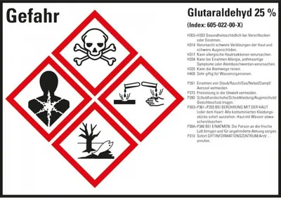 Produktbild von Dreifke® Aufkleber I GHS-Etikett Glutaraldehyd 25%, GefStoffV/GHS/CLP, Folie,...