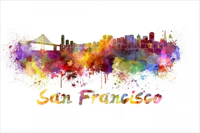 Produktbild von Wallario Poster - Städte als Aquarell - Skyline von San Francisco, Kunstdruck Größe: 61 x 91,50 cm