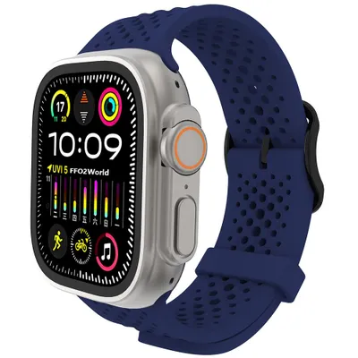 Produktbild von FFO2World Silikonarmband – Für Apple Watch 49/46/45/44/42 mm (Serie Ultra/11/10/9/8/7/6/5/4/3/SE) – Atmungsaktiv – Dunkelblau