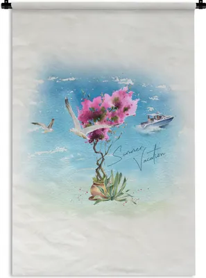 Produktbild von MuchoWow® Wandteppich Wandbehang Blume - Boot - Aquarell 90x135 cm Tapisserie Dekoration Wandtuch - Baumwolle - Wandskulptur