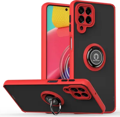 Image de Étui pour Samsung Galaxy M53 étui TPU translucide mat avec porte-anneau et support Rouge