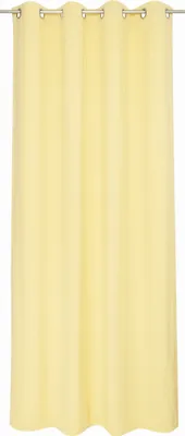 A plain yellow curtain hanging from a rod.
