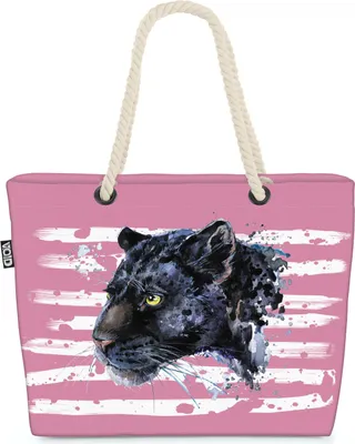 Produktbild von VOID XXL Strandtasche Panther Shopper Tasche 58x38x16cm 23L Beach Bag Raubkatze, Kissen Farbe:Rosa