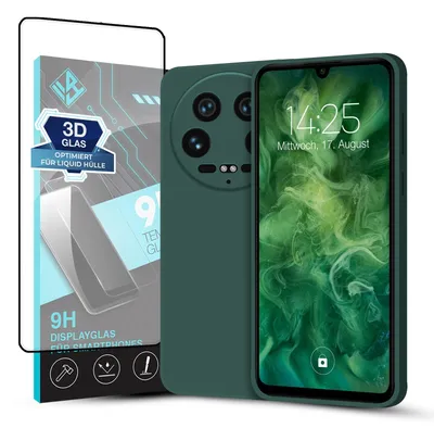 Produktbild von Hülle für Xiaomi 14 Ultra mit 9H Displayglas Displayschutz Case Cover Bumper Smartphone Softgrip Schutzhülle Farbe: Grün