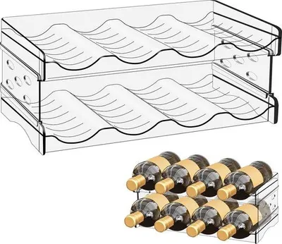 Produktbild von Unyqoos® Stapelbares Flaschenregal – transparentes Design, platzsparend für Kühlschrank & Küche, bis zu 8 Flaschen, abnehmbare Ebenen