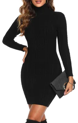 Productafbeelding van Aottori dames winterjurk, gebreid, stretch, lange mouwen, warm, zwart, maat XL