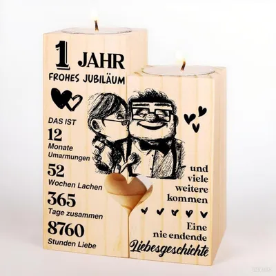Image de Support à bougies en bois pour le premier anniversaire de mariage, cadeau pour les couples