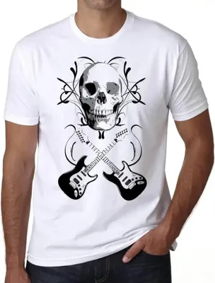 Produktbild von Herren Grafik T-Shirt Totenkopf-Gitarre – Skull Guitar – Öko-Verantwortlich Vintage Jahrgang Kurzarm Lustige Druck Geburtstag Geschenk Mann
