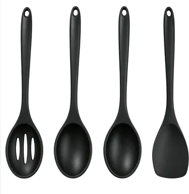 Obrázok produktu pre Sada 4 špachtlí – 27,5 cm – Silikónové – Odolné voči teplu až do 230 °C – Vhodné do umývačky riadu – Čierne