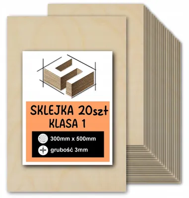 Immagine prodotto di Pannelli rettangolari in compensato di betulla grezzo – taglio e incisione laser, fresatura CNC, modellismo, traforo, pirografia, découpage, pittura e fai da te – qualità 1 – 30 × 50 cm (300 × 500 mm) – 3 mm – 20 pezzi