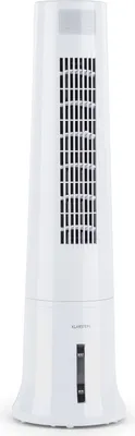 A white tower fan with a water reservoir.
