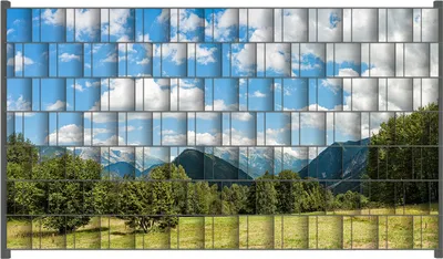 Produktbild von Wallario Zaunsichtschutz mit Motiv Bergwiese in den Alpen für Ein- und Doppelstabmatten Zäune in der Größe 250 x 140 cm