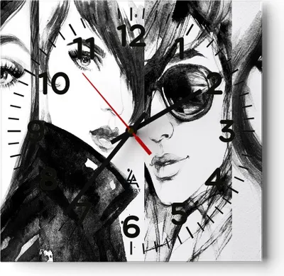 Produktbild von Wanduhr - Quadrat - Glasuhr - frau gesicht - 30x30cm - Schleichendes Uhrwerk - Lautlos - zum Aufhängen bereit - Dekoration Modern - Wanddekoration aus Glas - C4AC30x30-3804