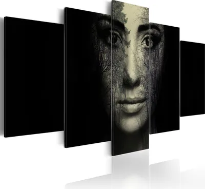 Produktbild von Leinwandbilder Abstrakt 200x100 cm Vlies Leinwandbild 5 tlg Kunstdruck modern Wandbilder XXL Wanddekoration Design Wand Bild - Gesicht Frau Wald Bäume 030106-1