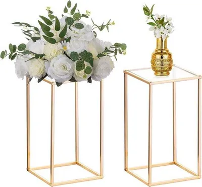 Image de Supports à fleurs géométriques Famanu - Lot de 2, hauteur 40 cm, support à fleurs doré