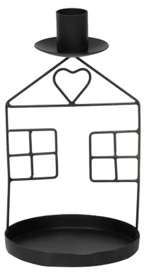 Produktbild von Kerzenhalter HOME schwarz aus Metall Kerzenständer H19cm Haus mit Dekoschale