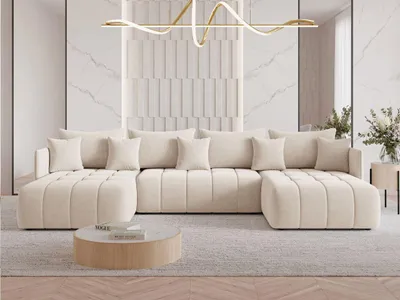 Produktbild von GrainGold Ecksofa U-Form Ardi U - Ecksofa mit Schlaffunktion, Bettkasten - Wohnlandschaft, Wohnzimmer Sofa - Eckcouch Beige (Monolith 02)