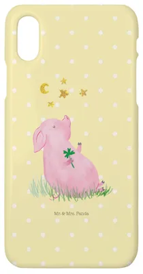 Produktbild von Mr. & Mrs. Panda Iphone 10 Handyhülle Schwein Glück - Gelb Pastell - Geschenk, Hülle, Motivation, X, Ziele, Cover, Handy, Sterne, Lustige Sprüche, Glücksbringer, Träume