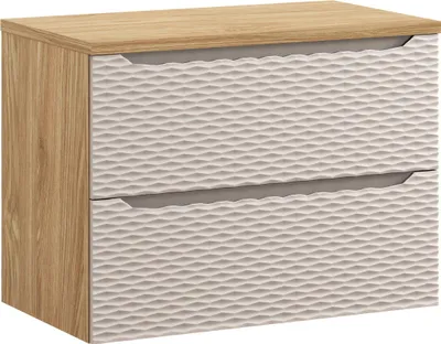 Zdjęcie produktu dla Szafka Łazienkowa 80 Cm – Dąb Olejowany Z Beżowymi Frontami 3D I Blatem Mdf