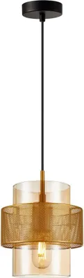 Image de Lampe suspendue avec abat-jour en verre ambré pour salon chambre 1xE27 40W VINOTI Italux