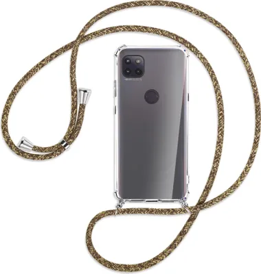 Produktbild von Handykette Backcover-Schutzhülle mit Band (Metall silberfarben) für Motorola Moto G 5G - braun+beige