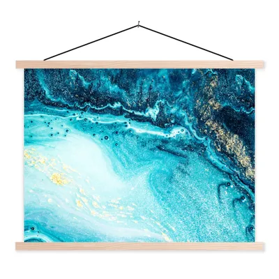 Produktbild von MuchoWow® Textilposter Marmoroptik - Blau - Gold - Luxe - Glitzer - Marmor 60x45 cm mit holzfarbenen Rahmen - Bild