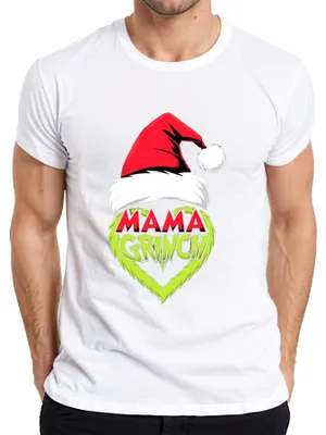 Zdjęcie produktu dla Mama Grinch Świąteczna Czapka Grinch Serce Śmieszna Mama Koszulka Męska, Biały, L