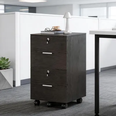 Produktbild von FCH Rollcontainer mit 2 Schubladen, mobiler Aktenschrank mit Rollen, Bürocontainer für A4 & LETTER, Schreibtischunterschrank, Schwarz