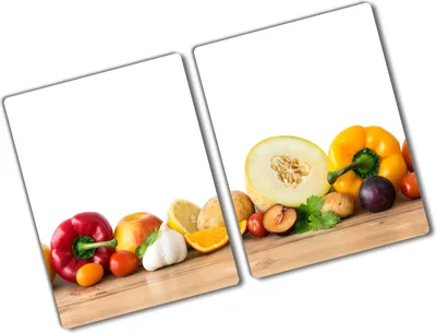 Produktbild von Tulup Glas Herdabdeckplatte - 2x40x52 cm - Glaskeramikkochfeld-Abdeckung Spritzschutz Glasabdeckplatte Kochplattenabdeckung und Schneidebrett - Zweiteilig - Essen & Getränke - Obst und Gemüse - Mehrfarbig