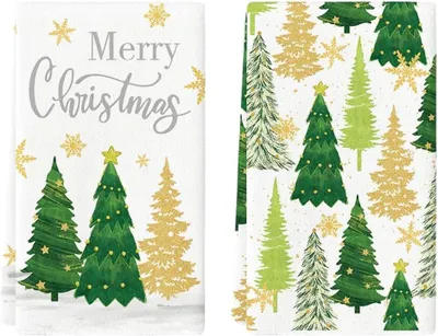 Produktbild von Weihnachtshandtücher, Küchentücher mit Weihnachtsbaummotiv, 2 Stück