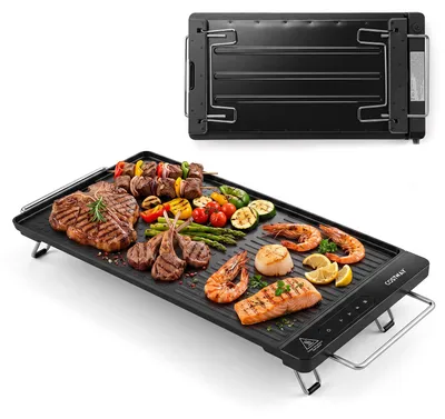 Obrázok produktu pre Elektrická grilovacia doska COSTWAY, 1300 W, teppanyaki elektrický gril s odnímateľnou ovládacou panelom, reguláciou teploty, nepriľnavým povrchom a odkvapkávacou miskou na tuk