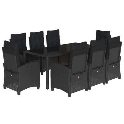Produktbild von "2026 MODERNE" 9-tlg. Garten-Essgruppe - elegantes Design - Sitzgruppe/Gartenmöbel-Set - mit Kissen Schwarz Poly Rattan - Terassenmöbel NeuMöbel170479