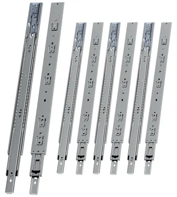 Obrázok produktu pre Peviasot 4 páry koľajníc na zásuvky, dĺžka 600 mm, s tlmením, plný výsuv, 3-dielne, tiché guľôčkové ložiská, vhodné pre nábytok a zásuvky